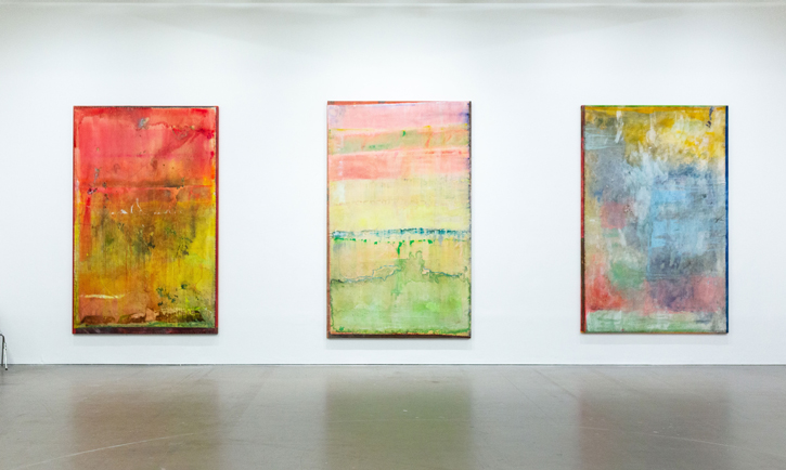 Installation image of Frank Bowling's 'Land of Many Waters' at the Arnolfini