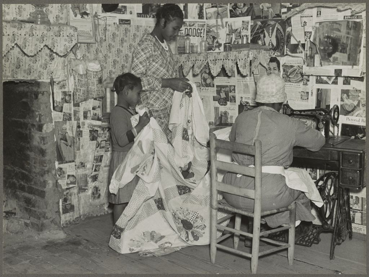 Sewing a Quilt, Gees Bend, Alabama (Jennie Pettway and another girl with the quilter Jorena Pettway)