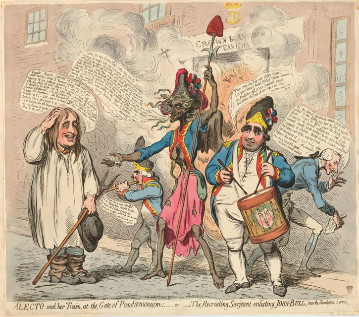 ...-or-The recruiting sarjeant enlisting John-Bull, into the Revolution Service, 1791, hand-coloured etching by James Gillray (1756–1815)
