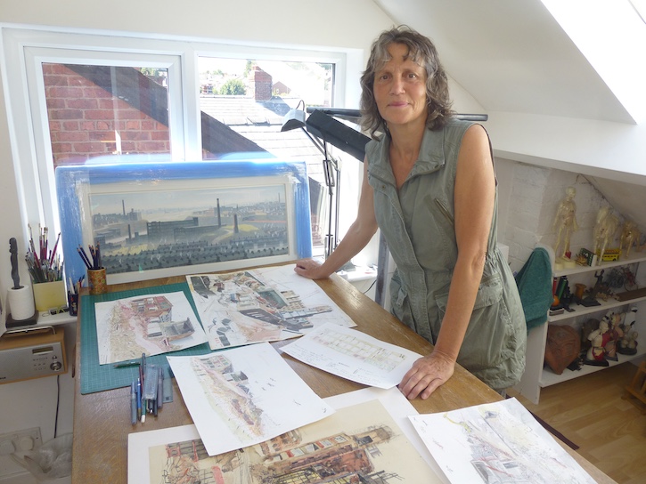 Helen Clapcott in her attic studio, May 2020