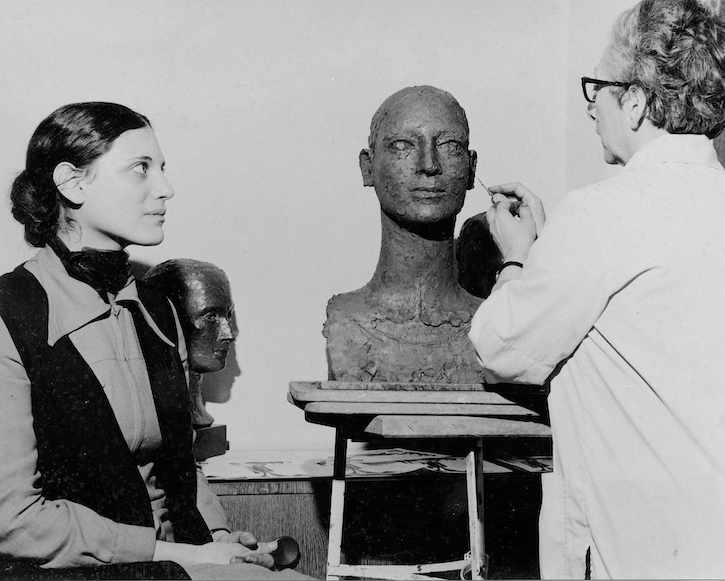 Hannah Frank sculpting a likeness of Jan Bruml
