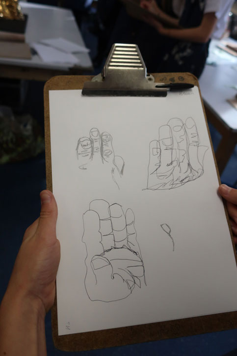 A student's experimental drawings of a sculpture from Southampton City Art Gallery