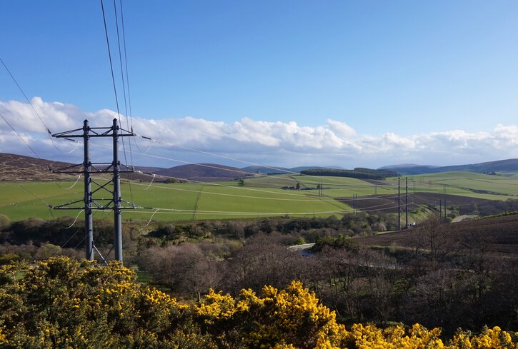 The view from Mary’s window of Moray countryside (and pylons!)