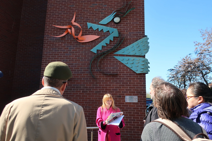 The group find out about wall-based sculpture 'Dragon'