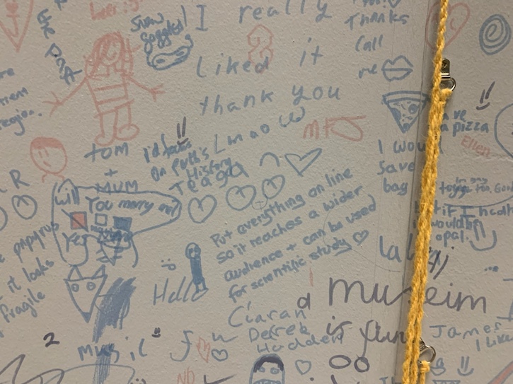 Writing on the museum wall by visitors to the 'Kill Your Darlings' exhibition