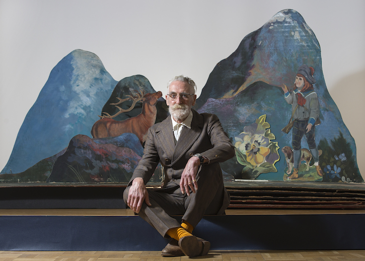 John Byrne in 2018 with his stage set for 'The Cheviot, the Stag and the Black, Black Oil'