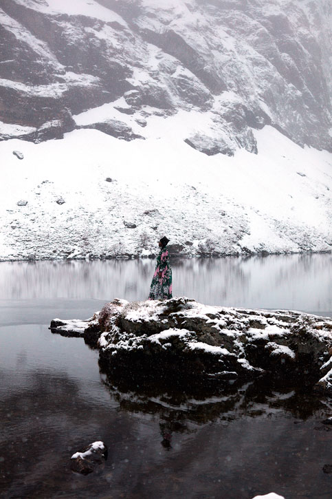 Production photo from on-location filming in Norway for 'Prelude' by Kehinde Wiley, 2020