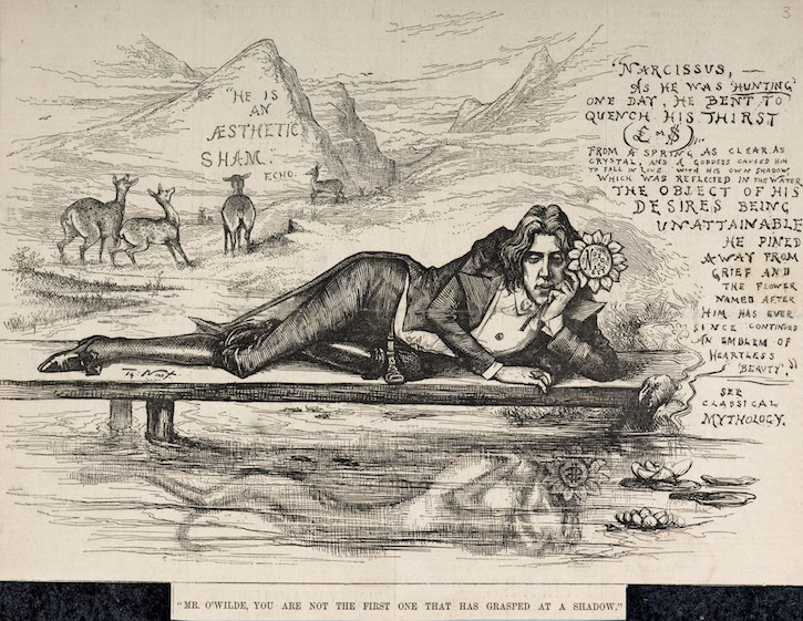 Caricature of Oscar Wilde as Narcissus