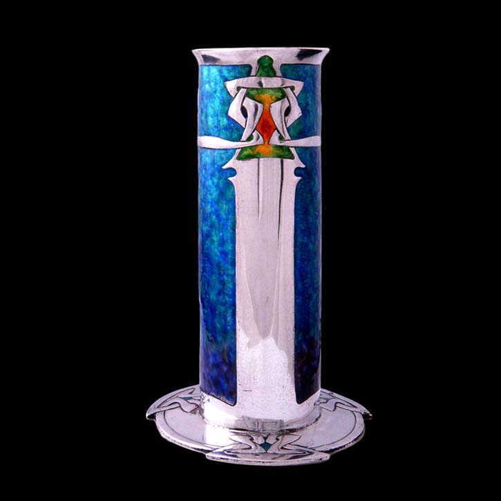 Modernist Liberty Cymric silver and enamel vase
