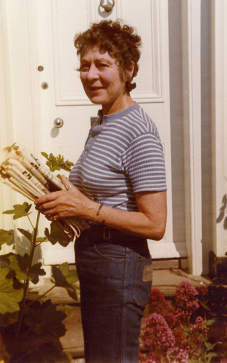 Margaret outside her home in Southwold, 1980s
