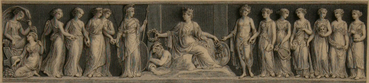 1825, print by unknown maker. The detail shows Edward Hodges Baily's bas-relief carving from the Bristol Institution building on Park Street