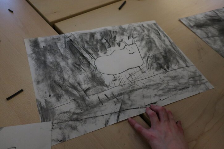 One pupil’s charcoal sketch of his pet dog