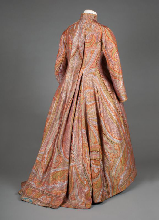 The Museum Data Service will capture data from all kinds of objects, not just art. This dressing gown cut from a Norwich shawl is lined with old gold sateen, button through with Japanese type gilt and enamel buttons. It belonged to Mrs Robert Jeary of Norwich, Norfolk, and dates to about 1860 to 1870.