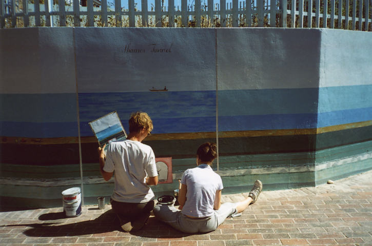 Painting the Brunel Museum tunnel mural, 2002