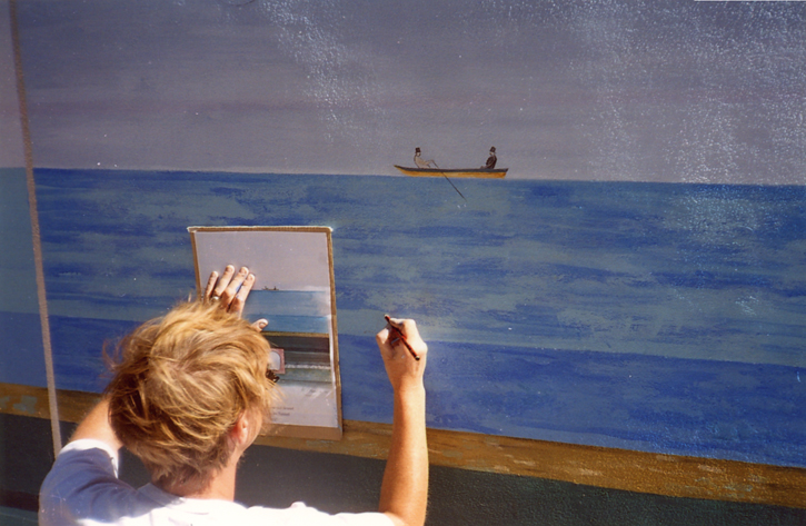Painting the Brunel Museum tunnel mural, 2002