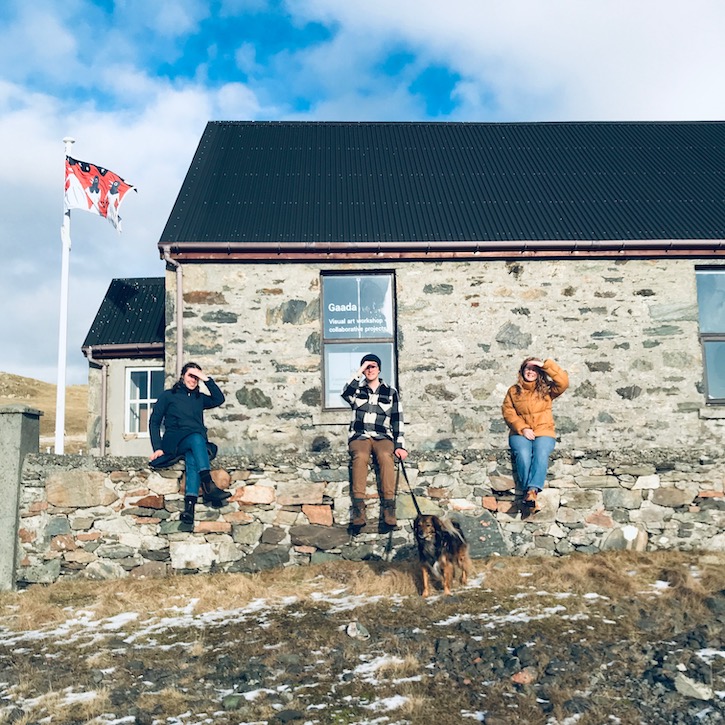 Vivian Ross-Smith, right, with Gaada directors Amy Gear, left, and Daniel Clark – and Lenny the dog