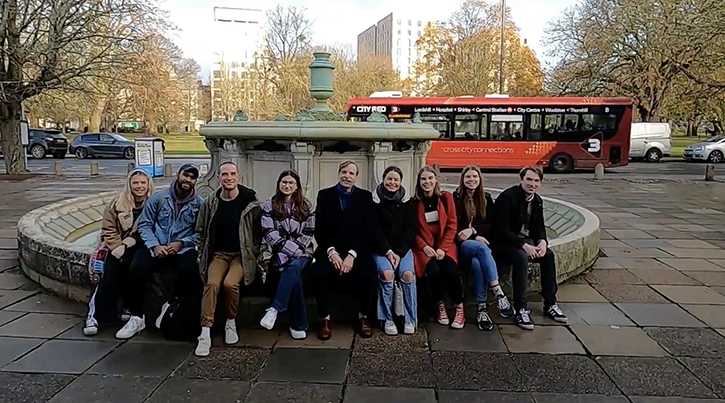 Students (and staff) sat on the fountain outside the Southampton City Art Gallery