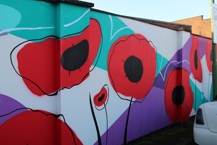 2023, painted mural by Graffwerk (Joe Miles, Rich Peacock and Daniel Coyne)