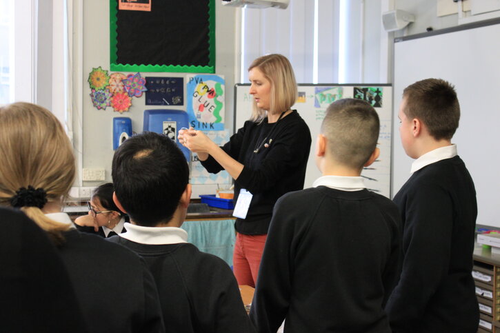 Svetlana Kondakova engages with pupils at St Machar Academy, Aberdeen