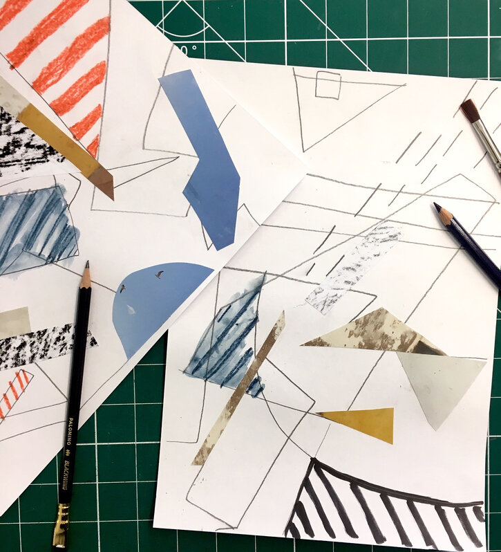 Creating a collage of shapes and colours on A4 sheets