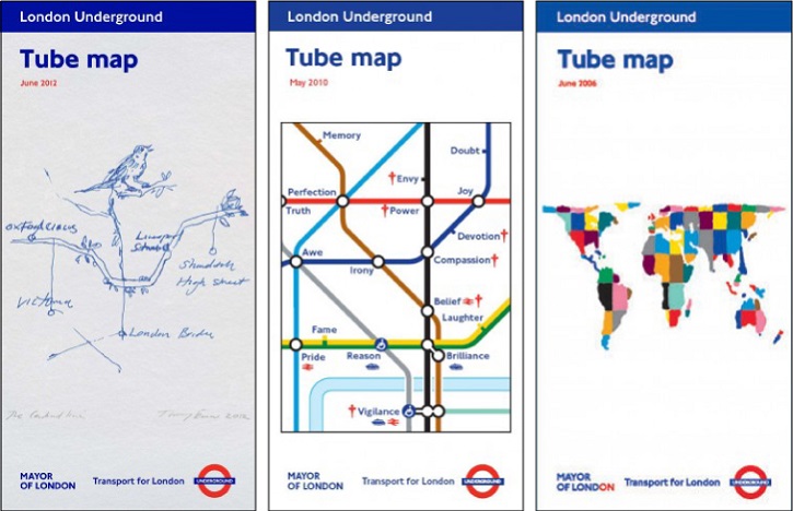 Tube map covers by Tracey Emin, Barbara Kruger and Yinka Shonibare