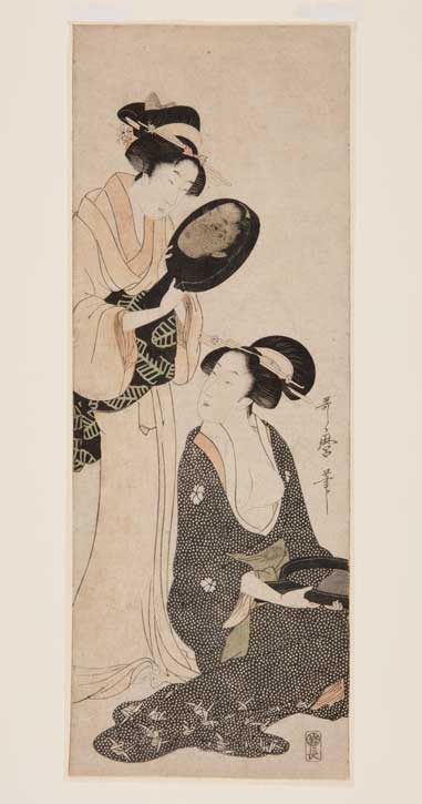 Two Ladies, Each with a Portion of a Lacquered Mirror