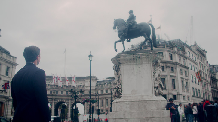 Still from HENI Talk's film on Trafalgar Square's equestrian statue of Charles I