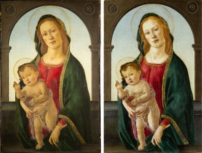 Before and after conservation of 'Virgin and Child with a Pomegranate'