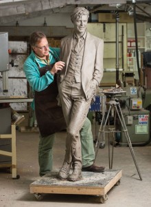 Andrew Sinclair working on his David Bowie sculpture