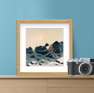 Framed print of 'Mountain Landscape with High Sun' by Kyffin Williams (1918–2006)