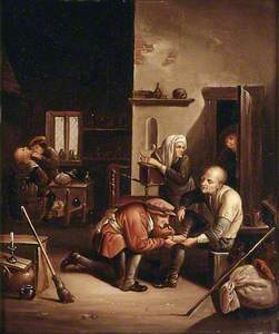 A Surgeon Treating a Patient's Foot and a Barber Shaving a Man