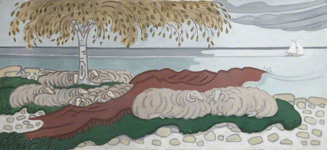 Sheep Resting on the Shore