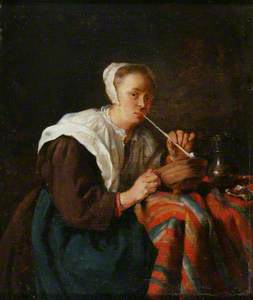 A Woman Seated Smoking a Pipe