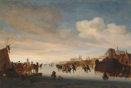 Winter Scene with Sledges and Skaters on a River