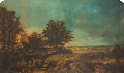 Landscape, with Crescent Moon, Church and Graveyard