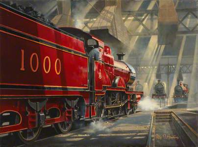 Engine Number 1000 in Shed, with Fireman