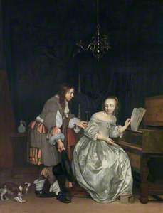 Interior with Lady at Spinet and a Gentleman Offering Her a Glass of Wine