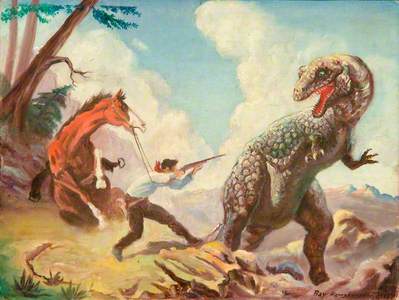 Allosaurus attacking a cowboy