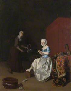 A Young Lady trimming her Fingernails, attended by a Maidservant