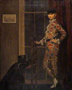 Nancy as the Harlequin with a Windsor Chair