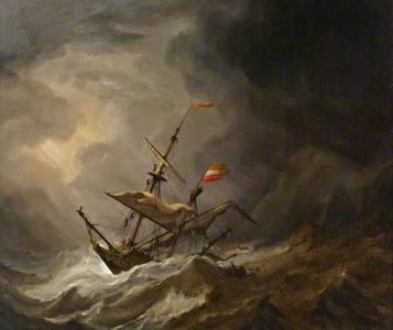 A Mediterranean Brigantine Drifting onto a Rocky Coast in a Storm