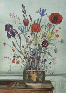 Poppies, an Iris and Other Flowers in a Bowl 