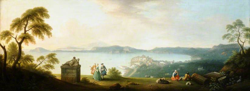 A View of the Bay of Naples from San Martino with a Fleet at Anchor, Vesuvius beyond and the Palazzo