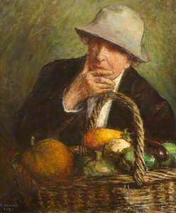 Self Portrait in a Hat with a Basket of Vegetables