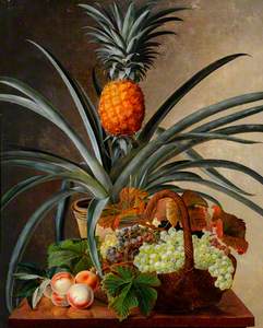 Still Life of a Pineapple Plant, Grapes and Peaches on a Table