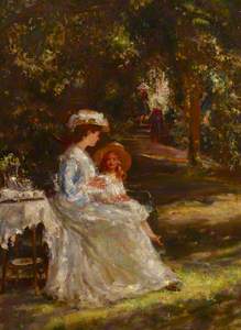 Tea in the Garden: E.M.Foote, Mrs Leslie Foote with Her Children in the Garden of Church House, Pulb
