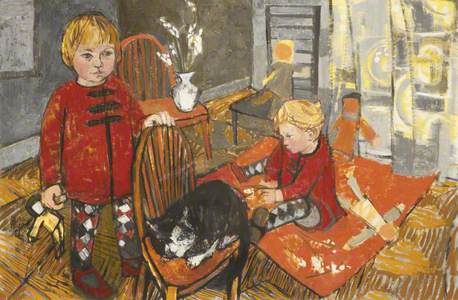 Two Children with Cat