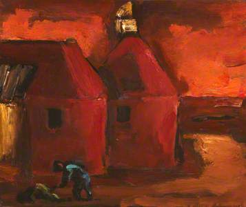 Oast Houses with Peasant in Blue