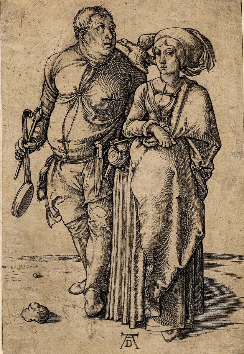 Man And Woman, Bird On Man's Shoulder