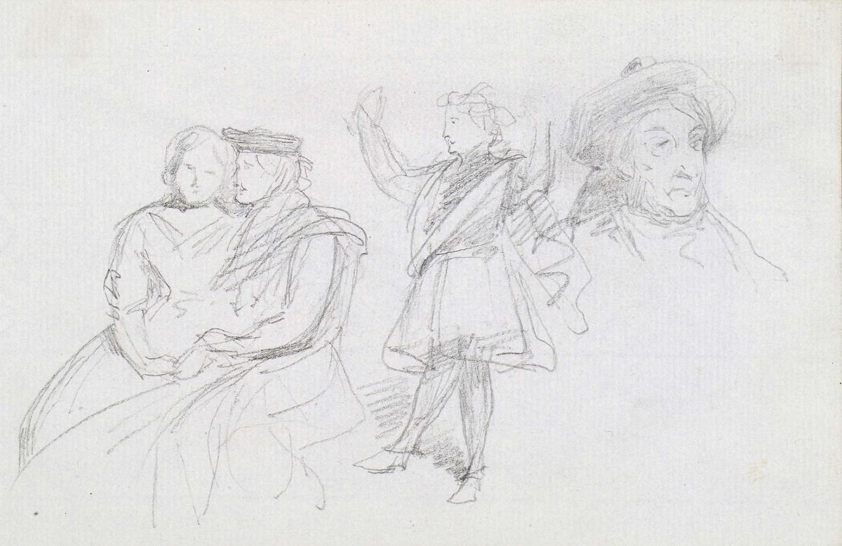 Couple Embracing, a Dancer and Man Wearing a Tam o' Shanter